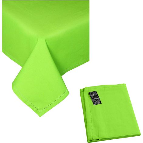 HOMESCAPES Lime Green Tablecloth and 4 Napkins Set 100% Cotton 54 x 70 Inches