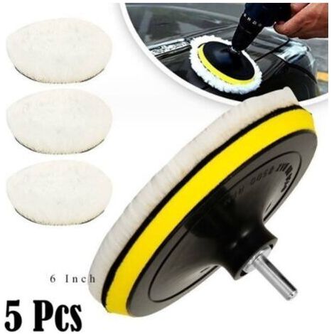 5-teiliges Set mit 150-mm-Wollpolierpads, Polierscheiben, Polierschwämmen, Autopolierset mit M14-Bohrer zum Polieren, Schleifen und Wachsen von Autos