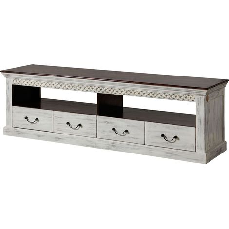 TV-Board Mango / Akazie 200x50x60 weiß gewachst CASTLE-ANTIK 107