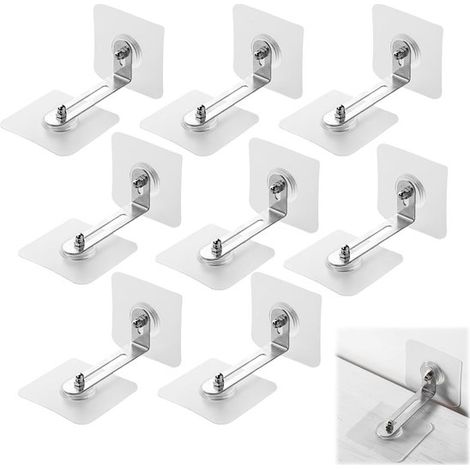 Fixation anti-basculement - 8 pièces - Distance réglable - Plastique - Pas de perforation nécessaire - Fixation anti-basculement pour armoires - Protection des meubles - 7x7cm - Transparent (1/5)