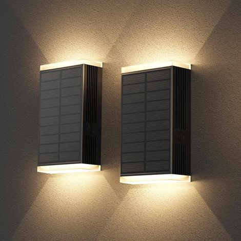 Lot de 2 Appliques Murales Solaires Extérieures "Haut et Bas" - Éclairage Façade Crépusculaire, Batterie 2000mAh, Étanche IPX5