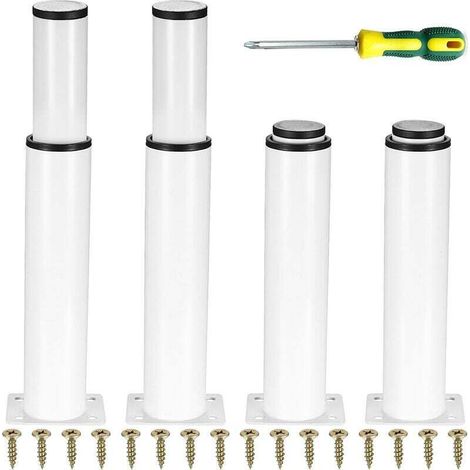 Set di 4 gambe regolabili per mobili, gambe in metallo per tavolo, altezza regolabile da 0 a 140 mm, gambe per mobili da cucina, armadi, letti, tavoli - Bianco - Crezuo (1/4)
