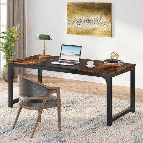 Tribesigns – Bureau droit 160 x 80 x 75 cm – Bois E1 marron vintage – Surface lisse pour nettoyage facile – Assemblage rapide avec instructions