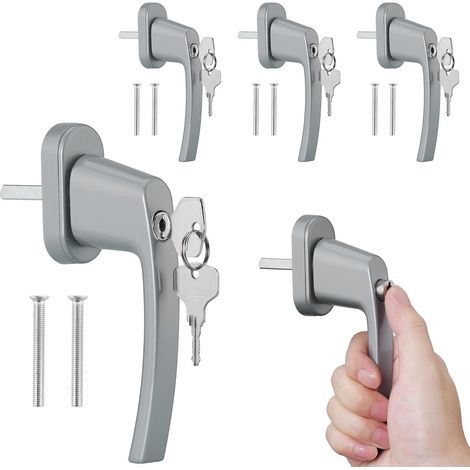 Poignées de fenêtre avec serrure 35 mm, lot de 4, aluminium, clé incluse, enfant. (1/5)