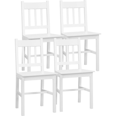 Juego de 4 sillas de comedor silla de cocina con respaldo de listones estructura de madera de pino para salón carga 120 kg 41x46,5x85,5 cm blanco (1/5)