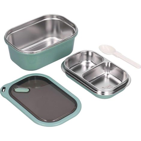 Boîte à bento en acier inoxydable 1,2 L, double paroi étanche, idéale pour les pique-niques scolaires (verte) (1/5)
