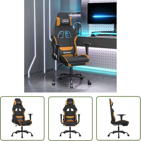 The Living Store Gaming-Stuhl mit Fußstütze Schwarz und Orange Stoff - Gaming Stuhl - Gamer Chair - PC Stuhl - Schreibtischstuhl - Ergonomischer Stuhl (1/5)
