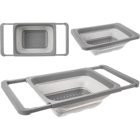 Colador de cocina grande para verduras y frutas, rectangular de silicona extensible. (1/5)