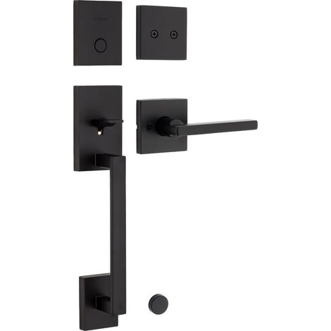 Poignée de serrure de porte d'entrée non fonctionnelle, pêne dormant inactif et poignée de porte intérieure, poignée factice extérieure avec levier réversible intérieur, noir mat (1/5)
