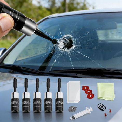 Kit Reparation Pare Brise,Kit Réparation de Verre Fissuré,Colle Pare Brises,Kits Reparation Pare Brises Voiture,Outil Réparation Pare-Brise,Liquide Répara Verre,pour Craquelures,Rayures,Trous (1/5)