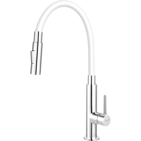 Novaservis Ferro - Miscelatore per lavello con braccio flessibile e interruttore, bianco/cromo 70730,0B