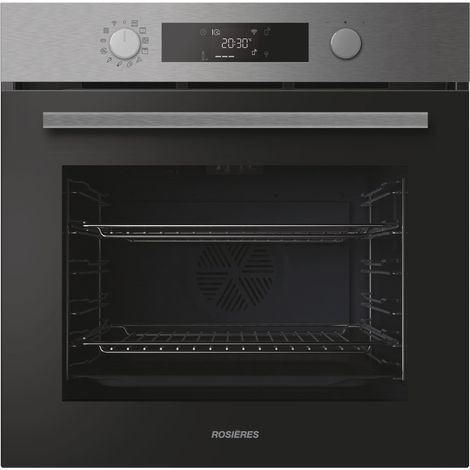 Four encastrable - Pyrolyse + Hydrolyse - ROSIERES - RO6 C5AB3EYTX - Inox / Noir - Porte froide - 59,5 x 56,8 x 59,5 cm