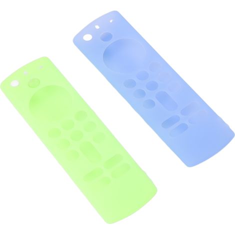 Lot de 2 coques de protection en silicone pour télécommande vocale 3e génération, antidérapantes et antichoc, avec cordon, bleu lumineux et vert lumineux. (1/5)