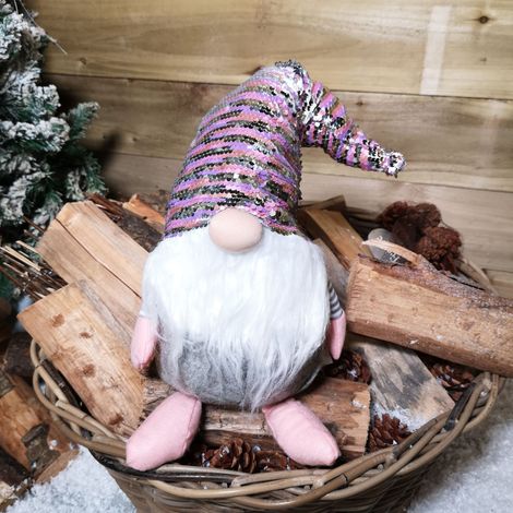 46cm Plush Christmas Bearded Gonk with Pink & Silver Sequined Hat Christmas Decoration (1/5)