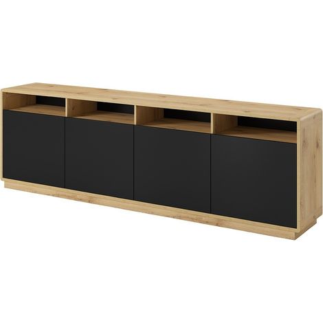 Buffet XL 240cm Kollektion VILLA. Farbe Eiche und Schwarz. 4 Türen und 4 Fächer.