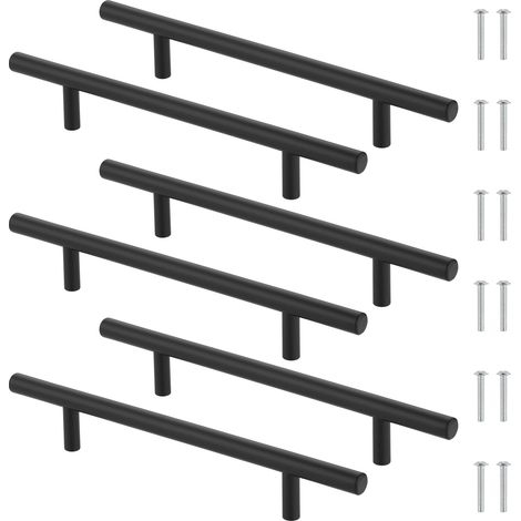 Poignée Meuble, 6 Pièces Poignee Porte Cuisine, Poignet Meuble Entraxe 128mm, en Acier Inoxydable, avec 12 Vis, pour Armoire, Tiroir, Placard (Noir) (1/5)