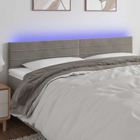 Tête de lit LED réglable en velours gris clair 200 x 5 x 78/88 cm, 11.2kg - PANGIVO (1/5)