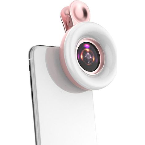Tragbare Stirnlampe für Mobiltelefone mit 15-facher Makrolinse, Selfie-Clip und Reise-Taschenlampe – Pink