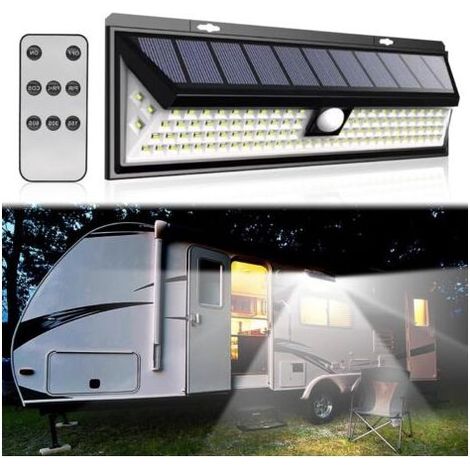 Lampe solaire pour camping-car - Détecteur de mouvement - 118 LED - Avec télécommande - Étanche - Pour les voyages en camping-car, les remorques de voyage