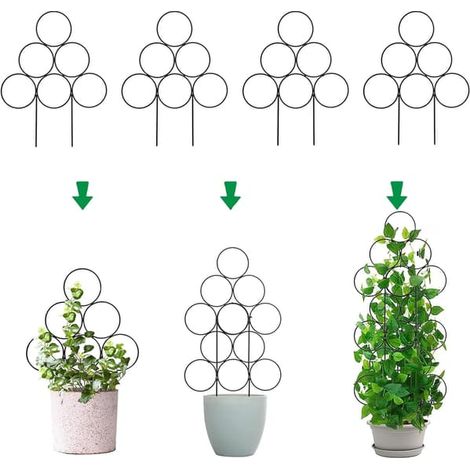 Treillis pour plantes grimpantes d'intérieur, lot de 4 supports de jardin empilables pour plantes en pot, treillis en fil de fer métallique de 40 cm pour lierre, plantes grimpantes, rosiers (noir) (1/5)