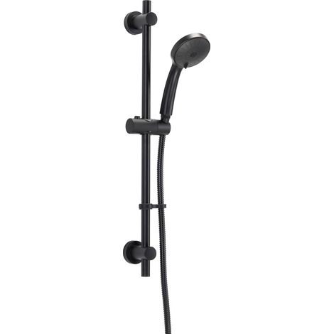 Croydex Presion Black Shower Riser Rail Kit - Black Shower Head with 5 Spray Patterns, 68cm Riser Rail, 1.75m Reinforced Stainless Steel Hose and Adjustable Slider with Flexi-Fix Wall Brackets (1/5)