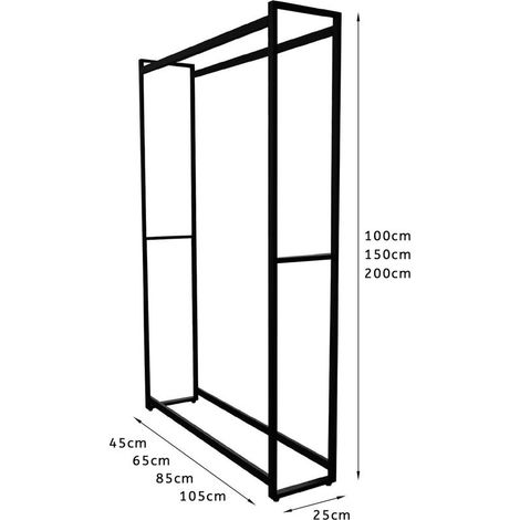 Köhko® Montixx® Porte-bûches en métal revêtu de poudre noire, support de rangement pour bûches, hauteur 100 × largeur 85 × profondeur 25 cm (1/5)