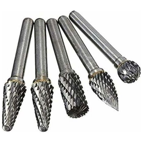 Fraises Diamant. 5 PCS 6mm Queue Tête Tungstène Carbure Double Coupe Rotary Burr Set Pour Travail du Bois Gravure Die Grinder Carving Burr Bit Set (1/4)