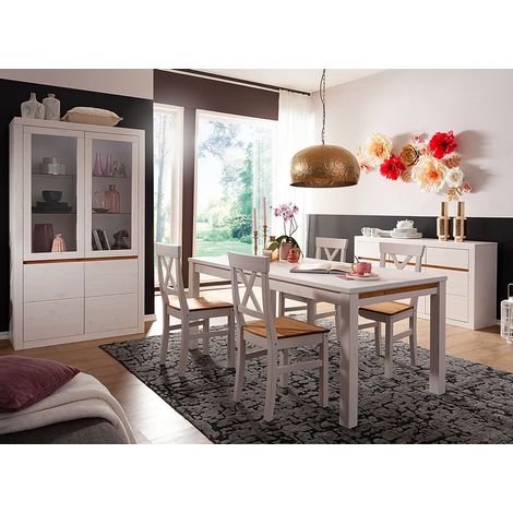 Esszimmer Massivholz Set WILSON-69 in Kiefer massiv weiß (1/5)