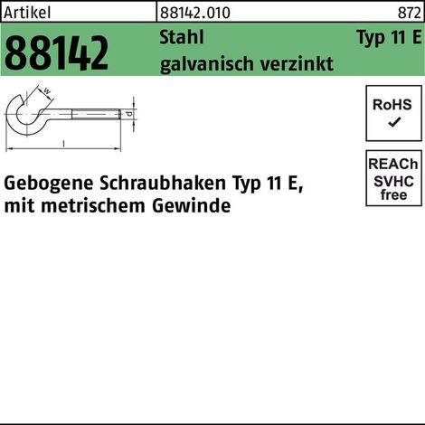 Gebogener Schraubhaken 50xM5x16 Stahl galvanisch verzinkt 100 Stk