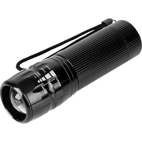Linterna de mano Rebel de 5 W, 400 lm, con zoom, de aluminio, IP20, funciona con 4 pilas AAA de 1,5 V.