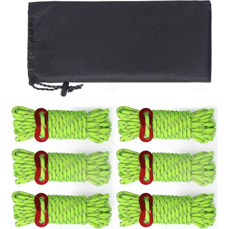 Cordes De Tente Réfléchissantes - 4 mm - 4 m - Noyau En Nylon - Tensionneur En Aluminium - Pour Camping Randonnée Toile Et Abri - Lot De 6 (1/5)