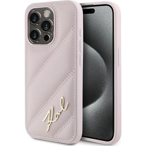Karl Lagerfeld Diagonal gesteppte rosa iPhone 15 Pro Hülle (1/5)
