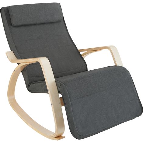 Fauteuil à bascule bois accoudoirs rembourrage coussin gris foncé (1/5)