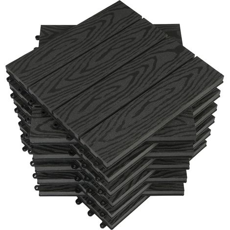 GTF002an Carrelage de sol Dalle WPC 30x30cm Revêtement pour jardin terrasse extérieur en composite bois-plastique système plug-in, Anthracite (11 pièces / 1 m²)