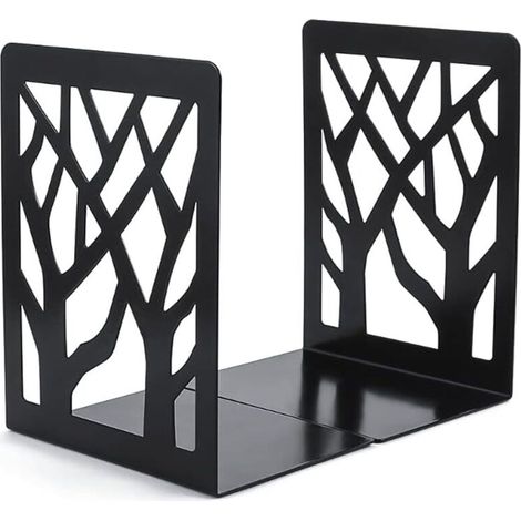 SABIR 1 Paire Serre Livres, Serre-Livres en Metal, Serre-Livres Décoratifs Antidérapants, Serre-Livres CD, Cale Livre en Métal, Support de Serre-Livres, pour Écoles, Bureau, Maison (Noir) (1/5)