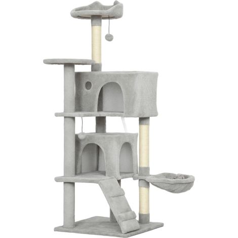 Árbol rascador para gatos con cueva y hamaca, gris claro OKMYHOME (1/3)