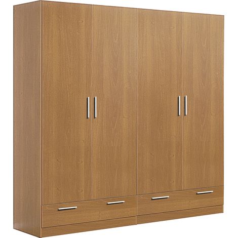 Armoire / placard de rangement de 4 portes + 2 tiroirs coloris Merisier - longueur 202 x profondeur 51 x hauteur 200 cm -PEGANE-