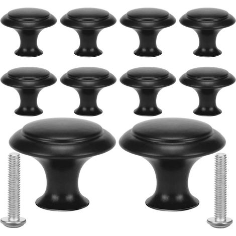 Lot de 10 poignées rondes noires pour armoires et penderies, boutons de tiroir ronds et boutons de meuble avec vis (1/5)