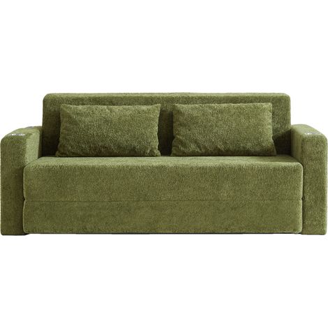 CHICFURN Sofá cama 153x77x65 cm de terciopelo verde para espacios pequeños, 2 plazas (1/5)