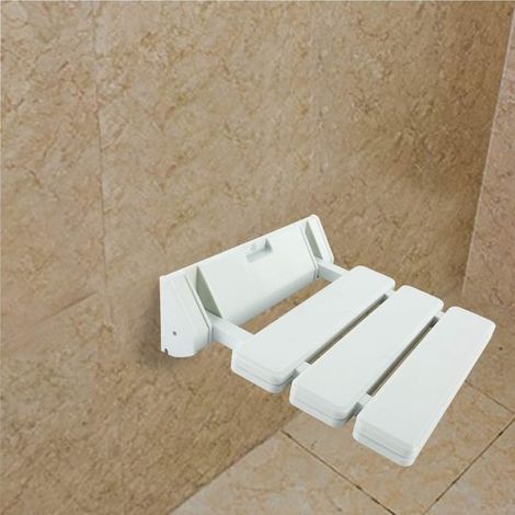 Silla de ducha plegable – Modelo de pared, peso máximo 130 kg, color blanco. (1/4)
