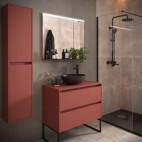 Badezimmermöbel BALTIC 900 2 Schubladen RED SATIN + Waschtisch-Platte (1/3)