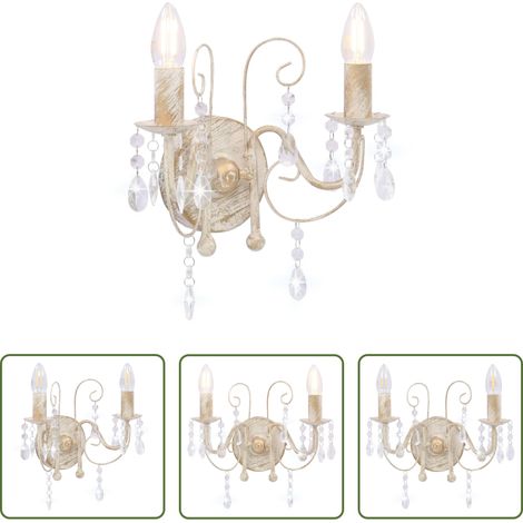 vidaXL Ambiance - Applique murale à perles Blanc antique 2 ampoules E14 (1/5)