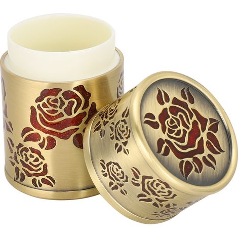 Boîte à cure-dents/porte-cotons-tiges double usage, style rétro, lumière luxueuse, rouge antique à motif rose (1/5)