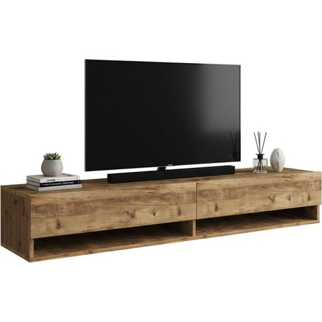 Dmora - Mobile porta TV Eirene, Credenza da soggiorno, Armadio basso per TV, Base parete attrezzata, 180x32h29 cm, Quercia, con imballo rinforzato, con imballo rinforzato