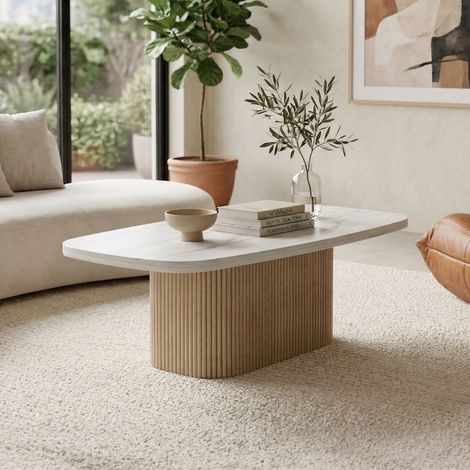 Table basse ovale 110x55x40cm en manguier et marbre (1/5)