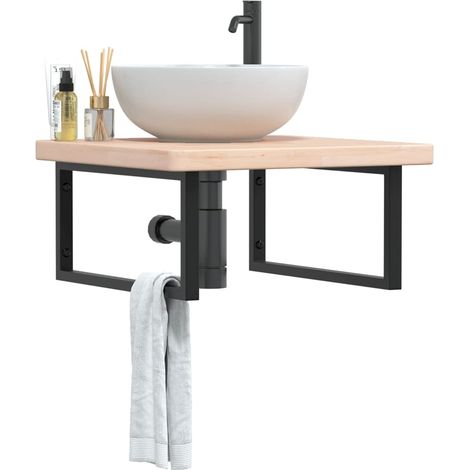 Basin Shelf Wall Mounted Steel and Solid Wood Oak vidaXL