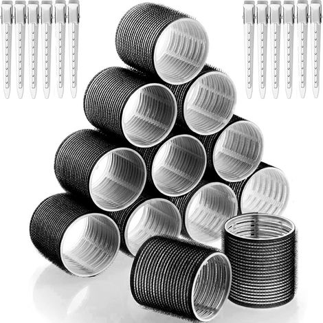 Lot de 24 Bigoudis Cheveux 48 mm - 12 Rouleaux Auto-agrippants avec 12 Pinces Canard Pour Courts Moyens Longs (1/5)