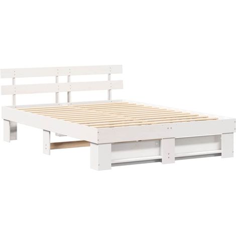 Lit double,Lit adulte,Cadre de lit Blanc 140 x 200 cm Bois massif en pin CFW3170200 (1/5)