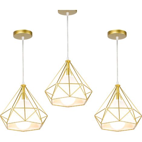 Lámpara Colgante Vintage de Metal, Lámpara Colgante de techo Industrial, Iluminación de Techo de Interior E27, 25cm, Dorada 3 Piezas