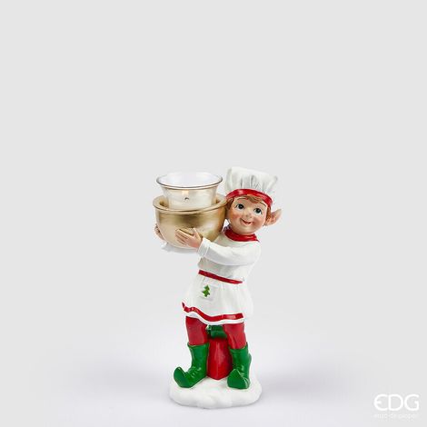 EDG Enzo De Gasperi Portacandela Elfo Cuoco di Natale H 21,5 Cm Green Red